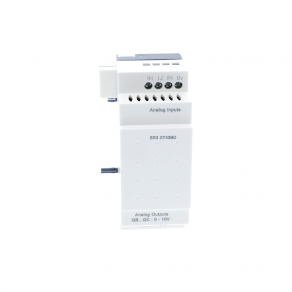 Zelio Logic - module d'extension E/S analogique - 4 E/S - 24Vcc - IP20, IP40 - charge résistive pour sortie analogique - type d'entrée : mode commun - tension maximale admissible : 30 V pour circuit d'entrée analogique - visuel 1