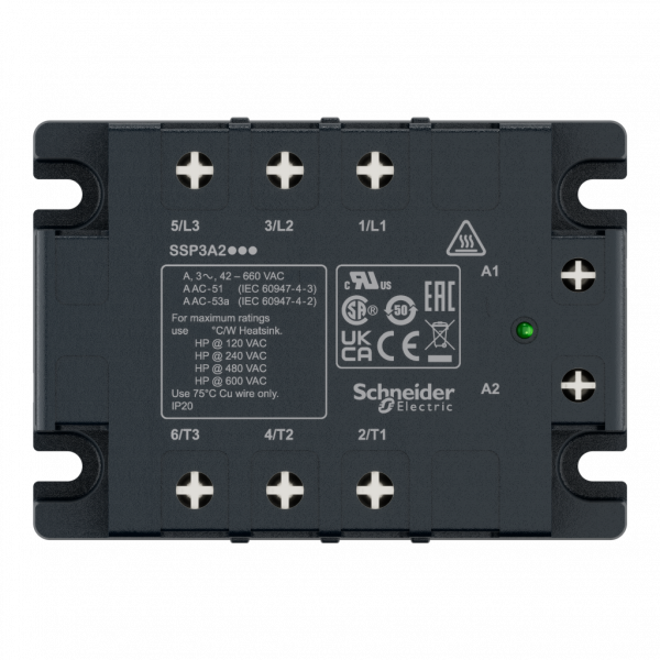 Harmony Relay - relais statique - 3 phases sans relais - 660Vca - 50A - 4..32Vcc random - montage : panneau - H74,6mmxL104mxP41mm - commutation tension nulle - avec interface thermique - IP20 - visuel 1