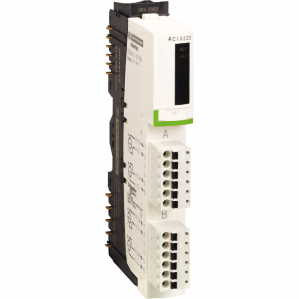 Advantys STB - kit d'entrées analogiques standard - 4..20mA - 4 E - 15bits + signe - H18,4mmxL128,3mmxP70mm - type d'entrée analogique : courant 0...20 mA, courant 4...20 mA - filtre d'entrée passe-bas simple 985 Hz - visuel 2