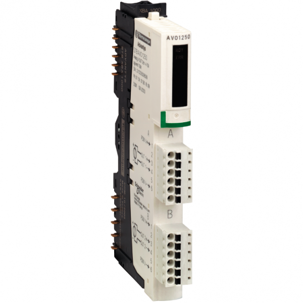 Advantys STB - kit de sorties analogiques standard - +/-10V - 2 S - 12 bits - H13,9mmxP70mmx128,3mm - IP20 - temps de réponse : 3 ms - visuel 2