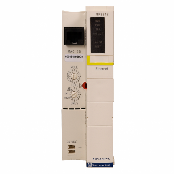 Advantys STB - module d'interface réseau standard - Ethernet - 10Mbit/s - H128,3mmxL40,5mmxP70mm - port ethernet : 10BASE-T - nombre de segments : 1 primaire, 6 extensions maximum - 0…256 périphériques par segment - visuel 2