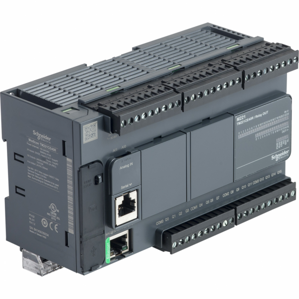 Modicon M221 - contrôleur 40E/S relais, port Ethernet+série, 100/240VCA - H90mmxL160mmxP70mm - 24 entrées TOR - 2 entrées analogiques 0...10 V - sorties TOR : 16 relais - courant de sortie logique : 2A - 40 ES/TOR - visuel 2