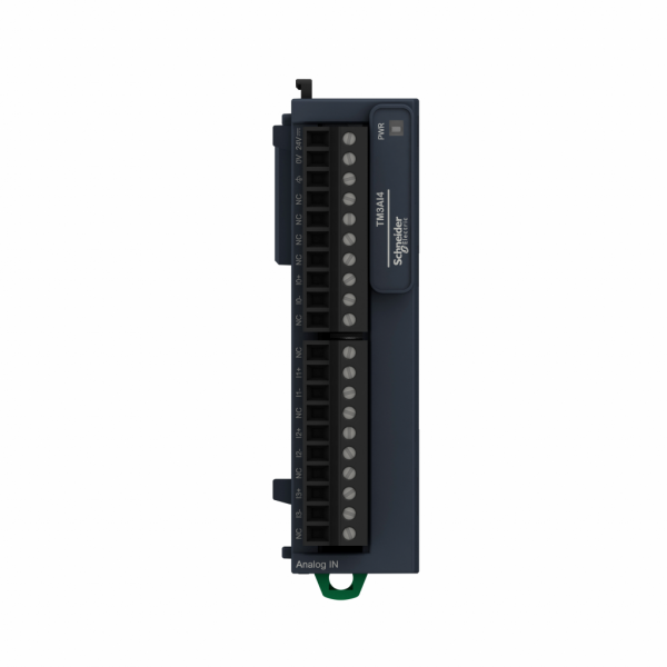 Modicon TM3 - module 4 entrées analogiques -10-0-10V, 0/4-20mA, vis - H90mmxL23,6mmxP70mm - compatible : Modicon M221, Modicon M241, Modicon M251, Modicon M262 - IP20 - visuel 1