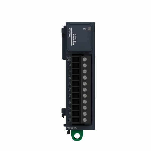 Modicon TM3 - module 2 sorties analogiques, -10-0-10V, 0/4-20mA, à vis - H90mmxL23,6mmxP70mm - compatible : Modicon M221, Modicon M241, Modicon M251, Modicon M262 - IP20 - visuel 2