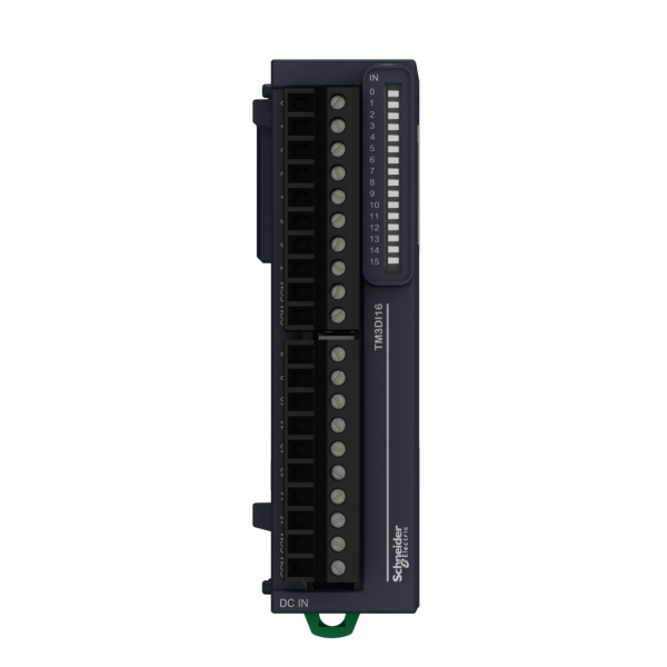 Modicon TM3 - module 16 entrées 24VCC, à vis - H90mmxL27,4mmxP84,6mm - compatibilité : Modicon M241, M251, M221, M262 - entrée logique : PNP ou NPN (positif/négatif) - courant d'entrée TOR : 7 mA pour entrée - IP20 - visuel 1