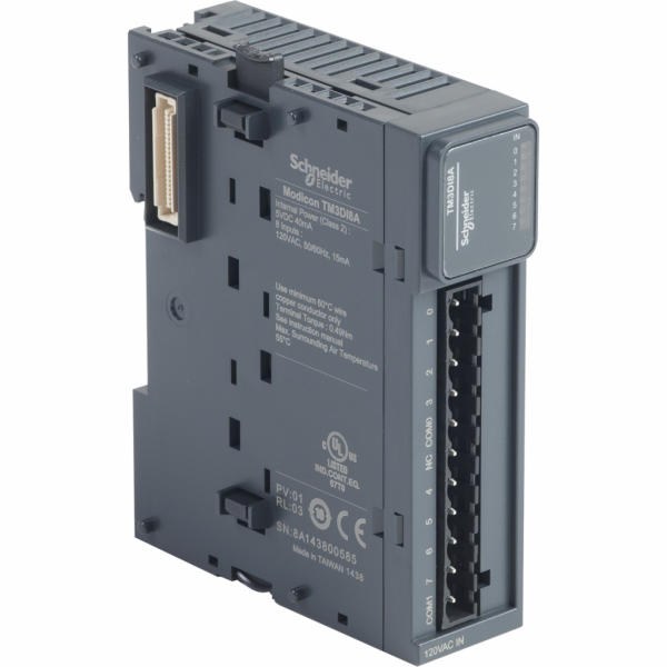 Modicon TM3 - module 8 entrées 120VCA - à vis - H90mmxL27,4mmxP84,6mm - IP20 - compatibilité de gamme : Modicon M241, M251, M221, M262 - CEI 61131-2 - visuel 2