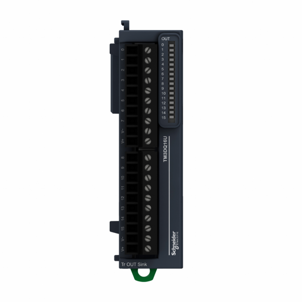 Modicon TM3 - module 16 sorties TOR - NPN 0,5A - à vis - H90mmxL27,4mmxP84,6mm - IP20 - compatibilité de gamme : Modicon M241, M251, M221, M262 - CEI 61131-2 - visuel 2