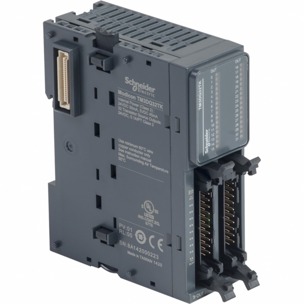 Modicon TM3 - module 32 sorties TOR, PNP 0,1A, connecteur HE 10 - H90mmxL33,5mmxP81,3mm - compatib.: Modicon M241, M251, M221, M262 - logique de sortie : positif, négatif - tension de sortie logique : 24VCC pour sortie transistor - IP20 - visuel 2