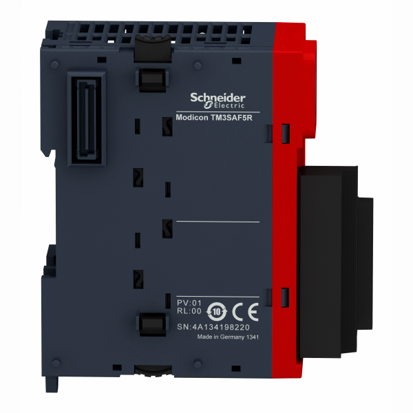 Modicon TM3 - module sécurité contrôle AU/inter, cat. 4 SIL3, 24VCC, à vis - H94mmxL43,7mmxP73mm -IP20 - utilisation : contrôle d’arrêt d’urgence et d’interrupteurs - visuel 2