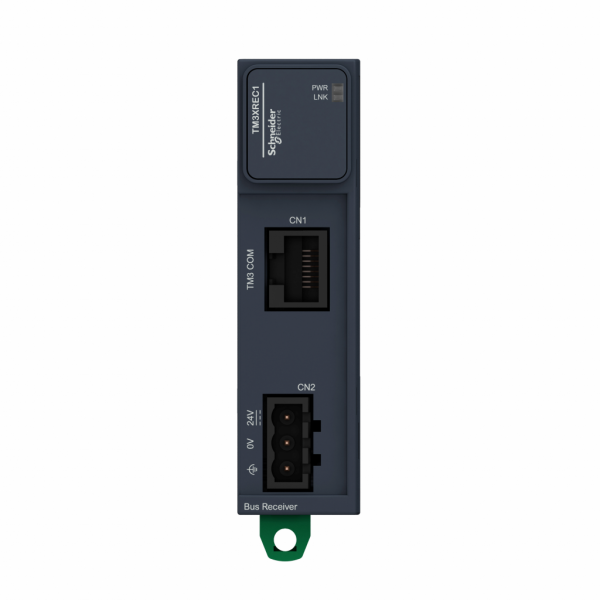 Modicon TM3 - module récepteur bus - H90mmxL23,65mmxP73,3mm - compatibilité : Modicon M221, M251, M241, M262 - IP20 - 7 modules d'extension ES/max - 24 V CC par alimentation externe (- 15...20 %) - visuel 1