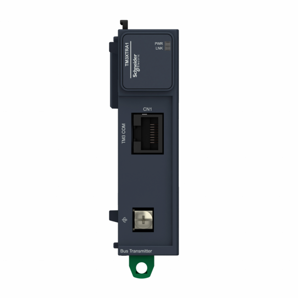 Modicon TM3 - module émetteur bus - H90mmxL23,65mmxP73,3mm - compatibilité : Modicon M221, M251, M241, M262 - IP20 - conso. électrique : 100 mA à 5 V CC via un connecteur de bus sur ON, 30 mA à 5 V CC via un connecteur de bus à l'état off - visuel 1