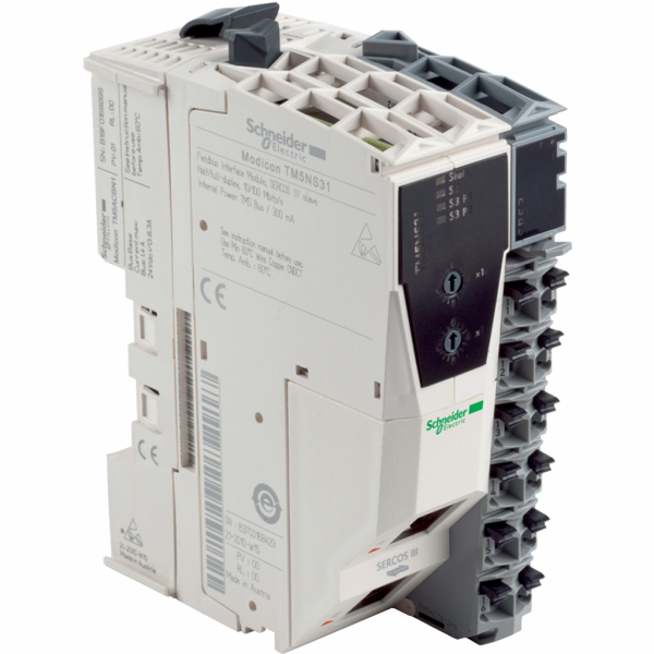 Modicon TM5 - module de communication Sercos III - interface physique : RJ45 - type de connexion intégrée : Ethernet/IP, 2 connecteurs RJ45 Sercos, 100 Mbit/s - blanc - visuel 2