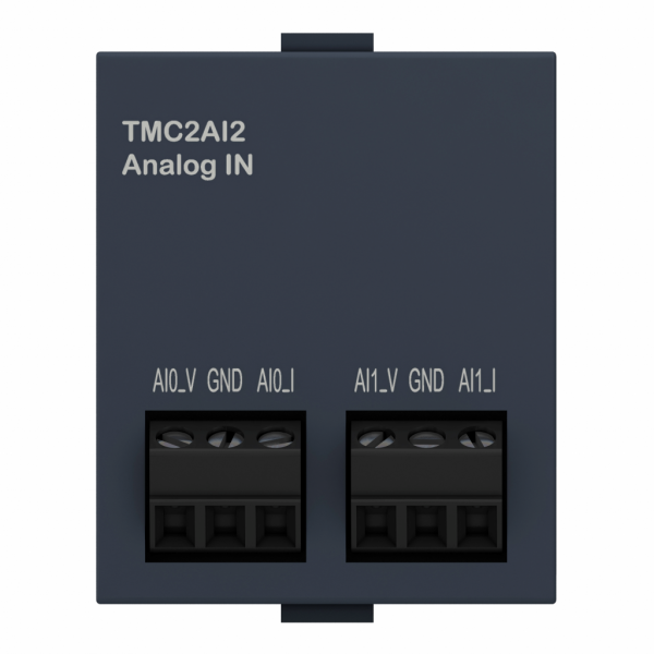 Modicon M221 - cartouche 2 entrées analogiques - tension 0-10V - courant 0/4-20mA - H41mmxL35mmxP15mm - résolution entrées analogiques : 12 bits - visuel 1