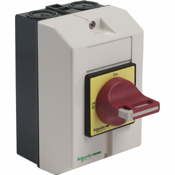 TeSys Vario VCF - interrupteur-sectionneur en coffret - 3P - 16A - arrêt d'urgence intégré - H146mmxL90mmxP131mm - dimension de la plaque avant de la poignée : 60 x 60mm - poignée rotative - 1 à 3 cadenas 4…8 mm - IP65 - visuel 1