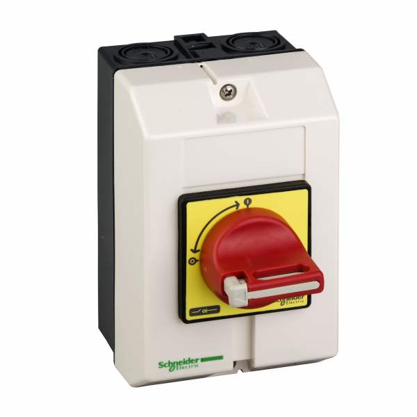 TeSys Vario VCF - interrupteur-sectionneur en coffret - 3P - 10A - arrêt d'urgence intégré - H146mmxL90mmxP131mm - dimension de la plaque avant de la poignée : 60 x 60mm - poignée rotative - 1 à 3 cadenas 4…8 mm - IP65 - visuel 1