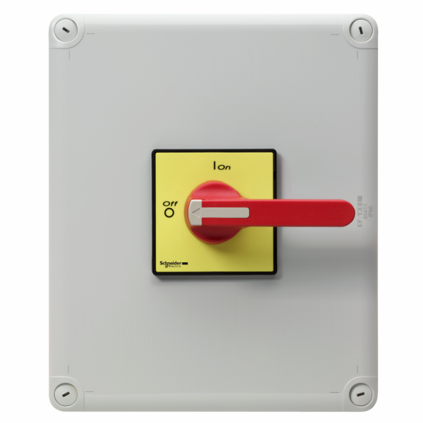 TeSys Vario - interrupteur- sectionneur en coffret vario vcf - 3p - 100 a - arrêt d'urgence intégré - H291mmxL241mmxP191mm - dimension de la plaque avant : 90 x 90mm - 1 à 3 cadenas 4…8 mm - visuel 1
