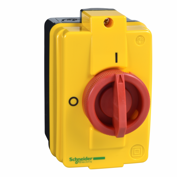 TeSys VCFN - interrupteur-sectionneur en coffret - 3P - 25A - arrêt d'urgence - H131mmxL82,5mmxP106mm - dimension de la plaque avant de la poignée : 60 x 60mm - poignée rouge, rotative - 1 à 3 cadenas 4…8 mm - visuel 1
