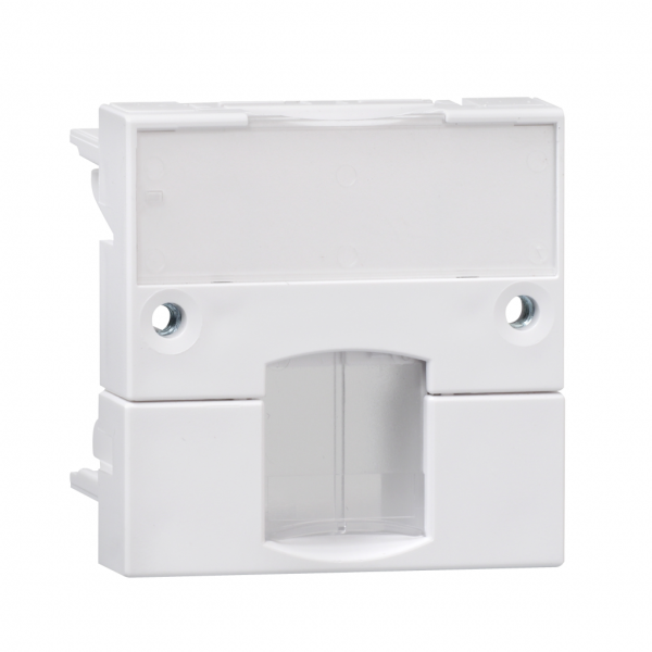 Actassi - support adaptable H45mmxL45mmxP45mm - blanc polaire - volet incolore - support connecteur RJ45 - plaque de finition : blanc (RAL 9003), obturateur : transparent - 1 poste - fixation : vissé - visuel 1