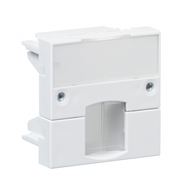 Actassi - support adaptable H45mmxL45mmxP45mm - blanc polaire - volet incolore - support connecteur RJ45 - plaque de finition : blanc (RAL 9003), obturateur : transparent - 1 poste - fixation : vissé - visuel 2