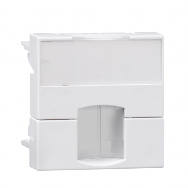 Actassi - support non-adaptable H45mmxL45mmxP25mm - blanc polaire - volet incolore - support connecteur RJ45 - plaque de finition : blanc (RAL 9003), obturateur : transparent - 1 poste - fixation : par clips - visuel 1