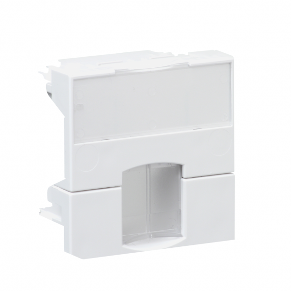 Actassi - support non-adaptable H45mmxL45mmxP25mm - blanc polaire - volet incolore - support connecteur RJ45 - plaque de finition : blanc (RAL 9003), obturateur : transparent - 1 poste - fixation : par clips - visuel 2