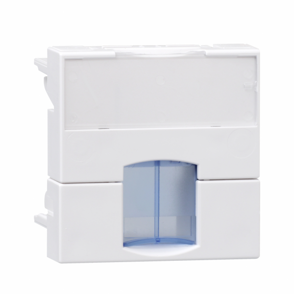 Actassi - support non-adaptable pour connecteur RJ45 S-ONE - H45mmxL45mmxP25mm - volet intégré - pour connecteur RJ45 - plaque de finition : blanc (RAL 9003), obturateur : bleu - 1 poste - fixation : par clips - visuel 1