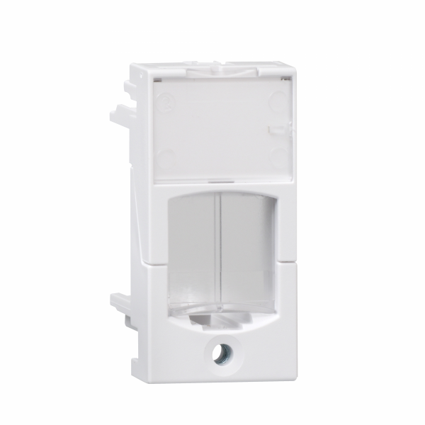 Actassi - support adaptable pour connecteur RJ45 S-ONE - H22,5mmxL45mmxP25mm - volet incolore - pour connecteur RJ45 - plaque de finition : blanc (RAL 9003), obturateur : transparent - 1 poste - fixation : vissé - visuel 1