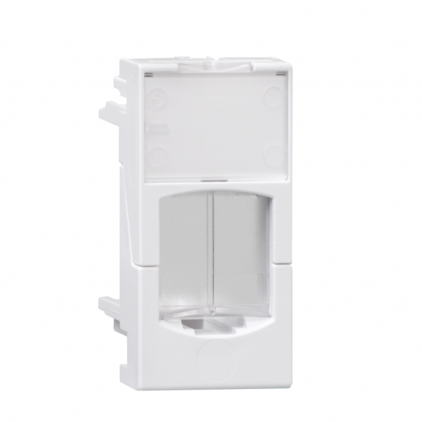 Actassi - support non-adaptable H22,5mmxL45mmxP25mm - blanc polaire - volet incolore - pour connecteur RJ45 - plaque de finition : blanc (RAL 9003), obturateur : transparent - 1 poste - fixation : par clips - visuel 1
