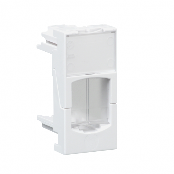 Actassi - support non-adaptable H22,5mmxL45mmxP25mm - blanc polaire - volet incolore - pour connecteur RJ45 - plaque de finition : blanc (RAL 9003), obturateur : transparent - 1 poste - fixation : par clips - visuel 2