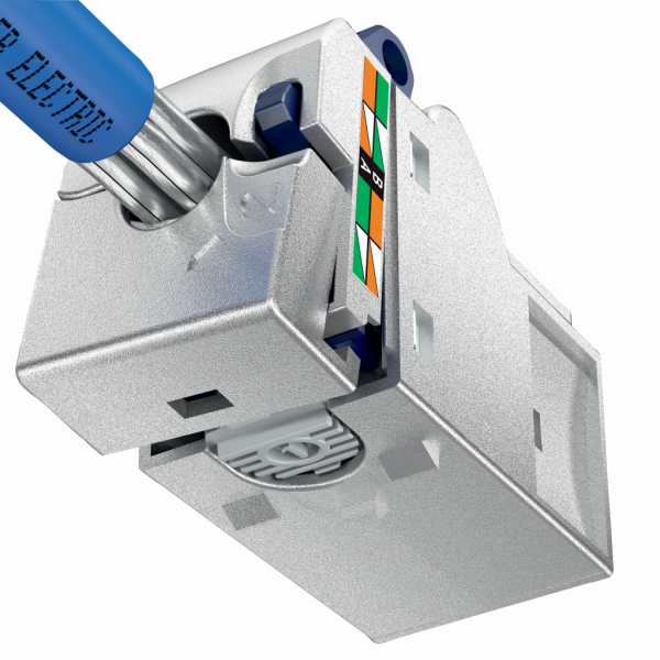 Actassi - connecteurs cuivres blindés RJ45 Cat 6 sans outil - H28mmxL18mmxP35mm - connecteur : argent (zamak), organisateur des fils : bleu (ABS + PC) - configuration de cablage : 568 A/B - courant assigné d'emploi : 1,5 A à 25 °C - visuel 1