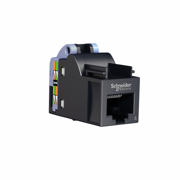 Actassi S-One connecteur RJ45 catégorie 6 non blindé sans outil - H28mmxL33mmxP18mm - connecteur : gris foncé, organisateur des fils : bleu (ABS + PC) - configuration de cablage : 568 A/B - courant assigné d'emploi : 1,5 A à 25 °C - visuel 1