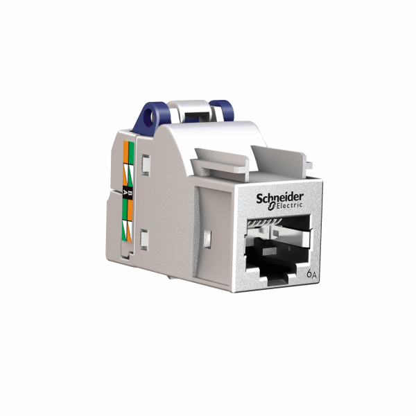 Actassi - connecteur RJ45 S-One grade 3 TV sans outil - H28mmxL18mmxP35mm - connecteur : argent (zamak), organisateur des fils : bleu (ABS + PC) - configuration de cablage : 568 A/B - courant assigné d'emploi : 1,5 A à 25 °C - visuel 1