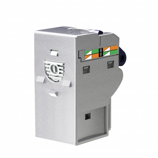 Actassi - connecteur RJ45 S-One grade 3 TV sans outil - H28mmxL18mmxP35mm - connecteur : argent (zamak), organisateur des fils : bleu (ABS + PC) - configuration de cablage : 568 A/B - courant assigné d'emploi : 1,5 A à 25 °C - visuel 2
