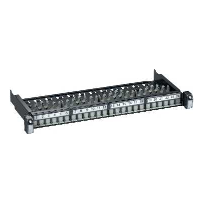Actassi - panneau RJ45 blindé Evolution non équipé - avec 1 organiseur de câbles arrière, 4 porte-étiquettes, 2 montages de 48,26 cm (19 po) à fixation rapide, 24 obturateurs gris clair - gris foncé (RAL 7016) - ports : 24 FTP/STP - visuel 2