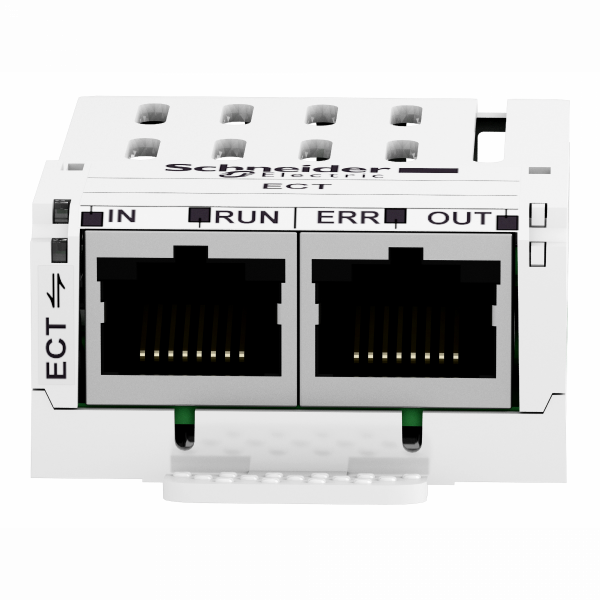 Altivar - module de communication Ethercat - compatibilité : Altivar Process Modular, Altivar Machine ATV340 sauf variateurs Sercos, ATV320, Altivar Process ATV900, Altivar 32, Lexium 32 - raccordement : 2 connecteurs RJ45 - visuel 1