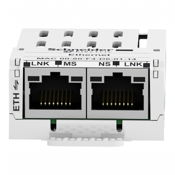 Altivar - carte électronique option Ethernet tcp/ip atv32 lxm 32 - compatibilité : Altivar Machine ATV320, Altivar 32, Lexium 32 - protocole de communication : Modbus TCP, Ethernet IP - vitesse de transmission : 10/100 Mbps - visuel 1