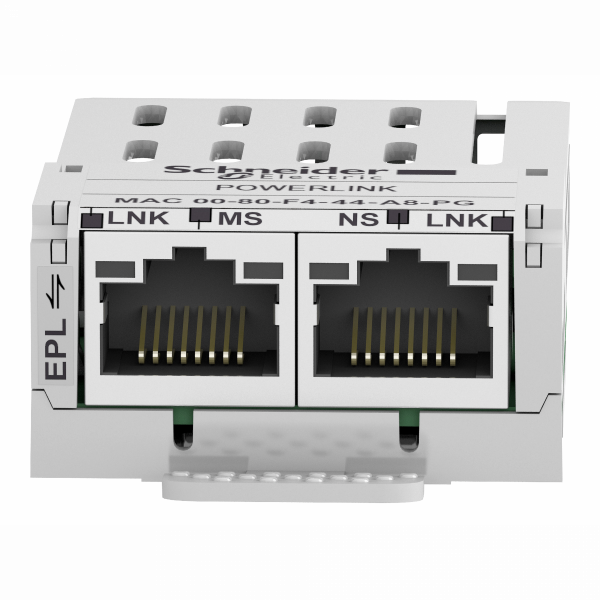 Altivar - Atv32 module de communication - bus de terrain - 2 connecteurs RJ45, Ethernet - protocole de communication : Ethernet Powerlink - compatibilité : Altivar Machine ATV320 et ATV340, Altivar 32, Altivar Process ATV600 et ATV900 - visuel 1
