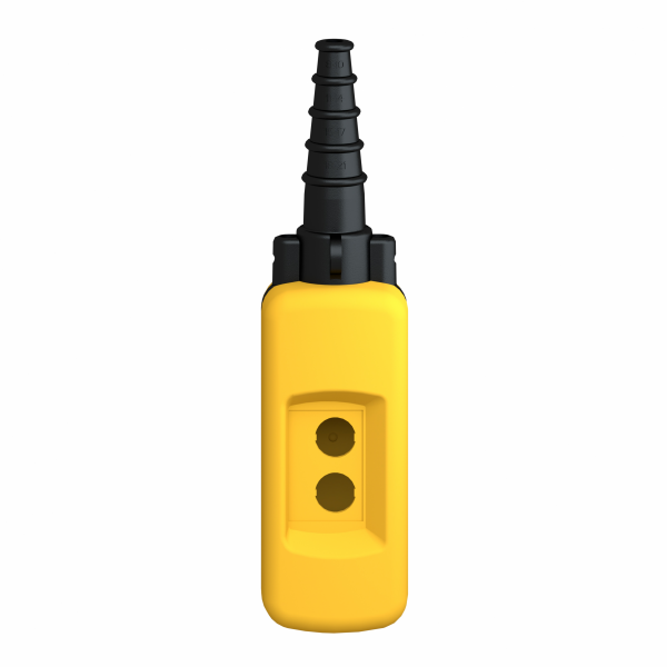 Harmony XACA - boîte pendante vide - 2 perçages verticaux - IP65 - centre découpe opérateur vertical : 30 mm - entrée de câble : manchon caoutchouc avec entrée à gradins 8…26 mm - couleur station de contrôle : jaune - visuel 1