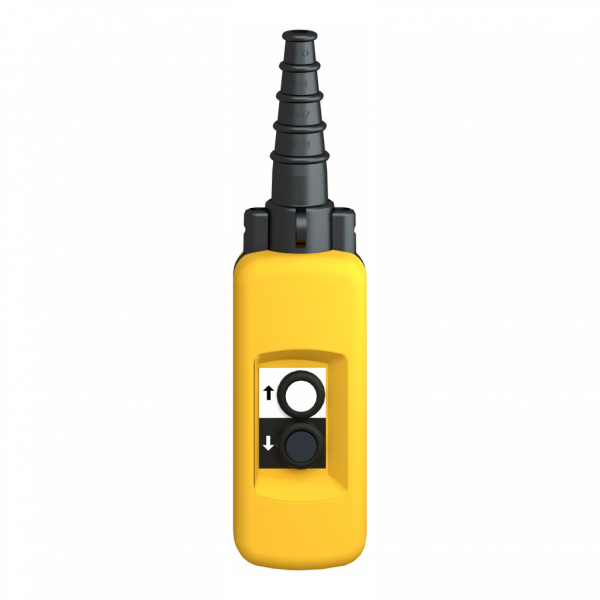 Harmony XACA - boîte pendante - 2 poussoirs - IP65 - type de circuit élec. : télécommande - couleur station de contrôle : jaune - complet, prêt à utiliser - contrôle moteur de levage à 1 vitesse - visuel 1