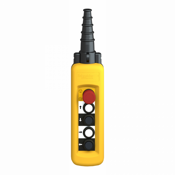 Harmony XACA - boîte pendante - 4 poussoirs 1 arrêt d'urgence - IP65 - type de circuit électrique : télécommande - couleur station de contrôle : jaune - contrôle du moteur de levage à une vitesse - visuel 1