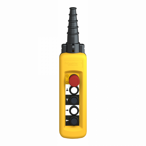 Harmony XACA - boîte pendante - 4 poussoirs 1 arrêt d'urgence - IP65 - type de circuit électrique : télécommande - couleur station de contrôle : jaune - contrôle du moteur de levage à 1 vitesse - visuel 1