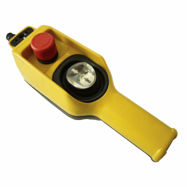 Harmony XACD - boîte pendante - 1 bouton à bascule 1 arrêt d'urgence - IP65 - type de circuit électrique : circuit de puissance - couleur station contrôle : jaune - contrôle du moteur de levage à 1 vitesse - av. interverrouillage mécanique - visuel 1