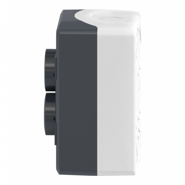 Harmony boîte - 2 boutons poussoirs Ø22 - blanc /noir - IP66, IP67, IP69, IP69K - couleur de la base du boîtier : gris clair (RAL 7035) - couleur du capot : gris foncé (RAL 7016) - pour unités de commande et signalisation XB5 Ø 22 mm - visuel 4