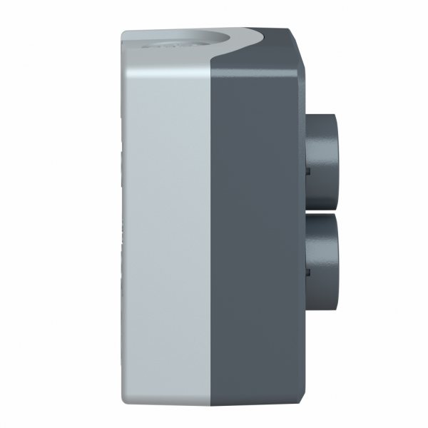 Harmony boîte - 2 boutons poussoirs Ø22 - blanc /noir - IP66, IP67, IP69, IP69K - couleur base boîtier : gris clair (RAL 7035) - capot : gris foncé (RAL 7016) - pour unités commande et signalisation XB5 Ø 22 mm - marquage sur bout. poussoir - visuel 3