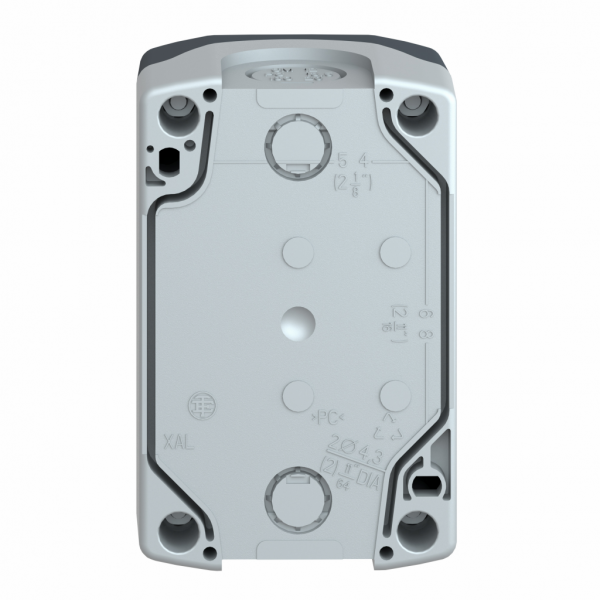 Harmony boîte - 2 boutons poussoirs Ø22 - blanc /noir - IP66, IP67, IP69, IP69K - couleur base boîtier : gris clair (RAL 7035) - capot : gris foncé (RAL 7016) - pour unités commande et signalisation XB5 Ø 22 mm - marquage sur bout. poussoir - visuel 2