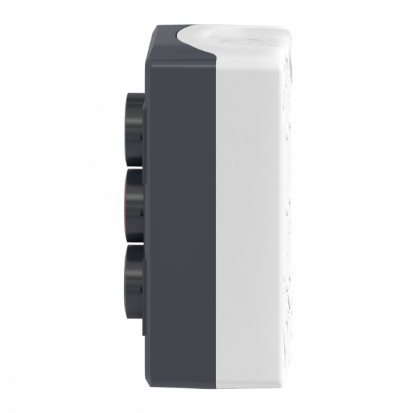Harmony boîte - 3 boutons poussoirs Ø22 - blanc /rouge / noir - IP66, IP67, IP69, IP69K - couleur de la base du boîtier : gris clair (RAL 7035) - couleur capot : gris foncé (RAL 7016) - pour unités de commande et signalisation XB5 Ø 22 mm - visuel 4