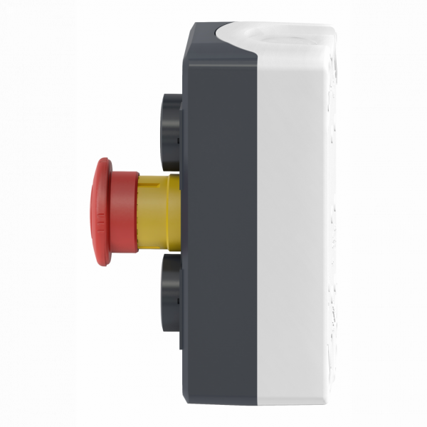 Harmony boîte - 3 boutons poussoirs Ø22 - blanc /coup de poing rouge Ø30 /noir - IP66, IP69, IP69K - couleur base boîtier : gris clair (RAL 7035) - capot : gris foncé (RAL 7016) - pour unités de commande et signalisation XB5 Ø 22 mm - visuel 4