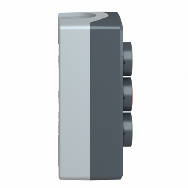 Harmony boîte - 3 boutons poussoirs Ø22 - vert /rouge /vert - IP66, IP67, IP69, IP69K - 3 fonctions - couleur base boîtier : gris clair (RAL 7035) - capot : gris foncé (RAL 7016) - pour unités de commande et signalisation XB5 Ø 22 mm - visuel 3
