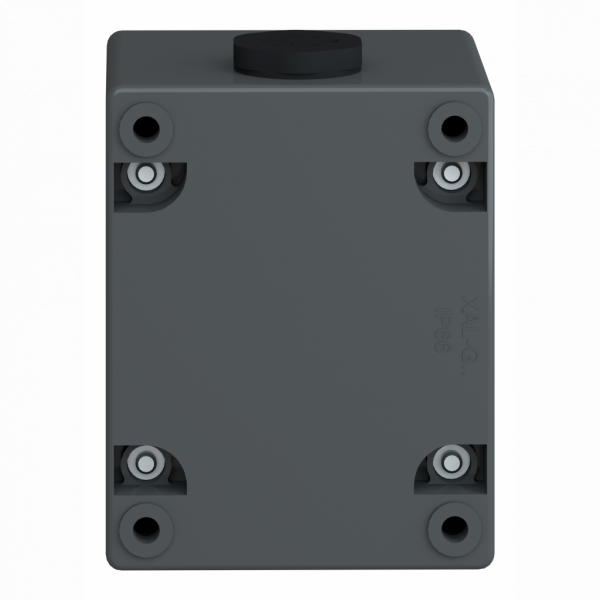 Harmony XALG - boîte à boutons vide - plastique - 1 perçage - H72mmxL90mmxP65mm (hors tout CAO) - IP66, IP67, IP69, IP69K - couleur base boîtier et capot : noir (RAL 9005) - pour unités de commande et signalisation XB5 Ø 22 mm - visuel 2