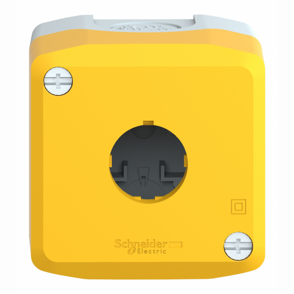 Harmony XAL - boîte 1 trou Ø22 - couvercle jaune - fond gris clair - IP66, IP67, IP69, IP69K - couleur base du boîtier : gris clair (RAL 7035) - couleur du capot : jaune (RAL 1021) - pour unités de commande et signalisation XB7 Ø 22 mm - visuel 1